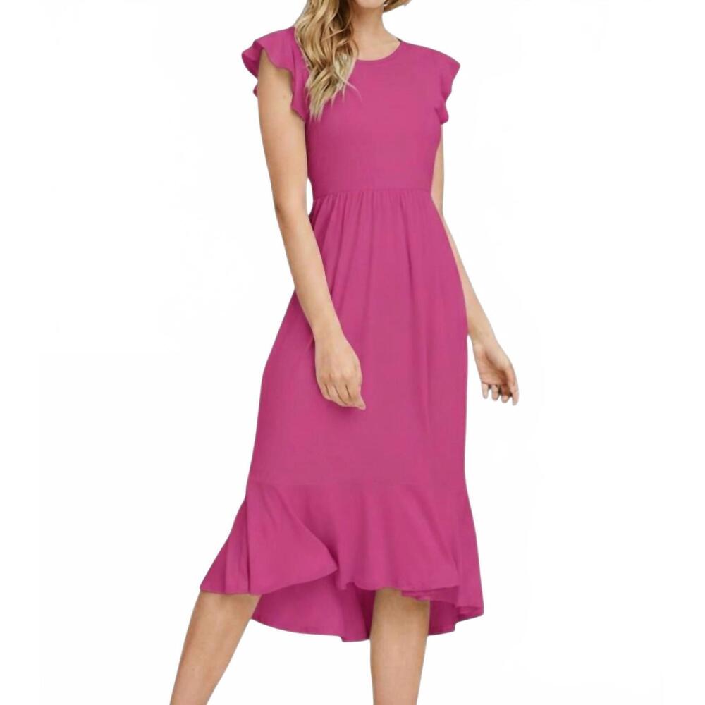 NEW REBORN J buttery soft solid ruffled cap sleeve dress in magenta